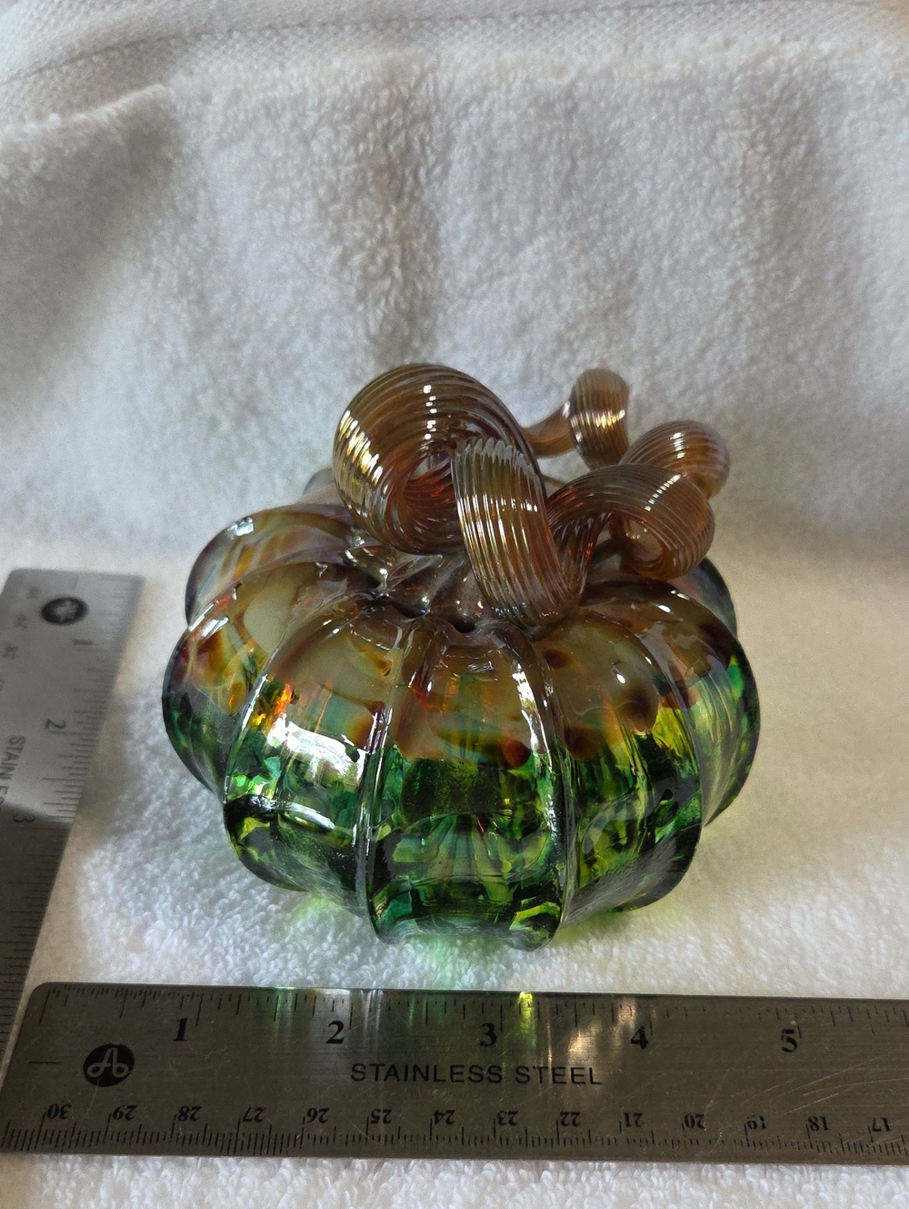Luke Adams Hand Blown Glass Squat Pumpkin — Multicolor Iridescent
